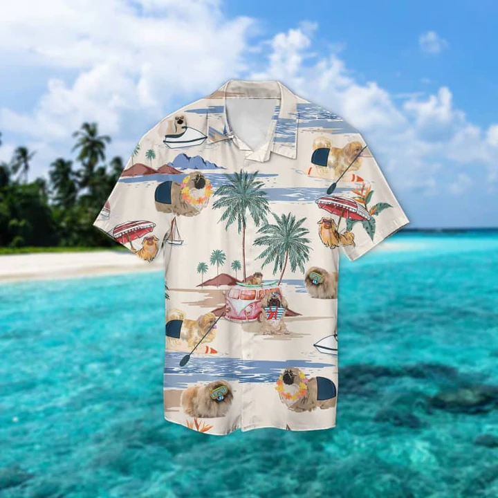 Pekingese Summer Beach Hawaiian Shirt, Hawaiian Shirts for Men women Short Sleeve Aloha Beach Shirt HO0891