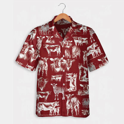 Cattle pattern blue, red, green Hawaiian Shirt, Summer gift, Short Sleeve Aloha Beach Shirt HO1047