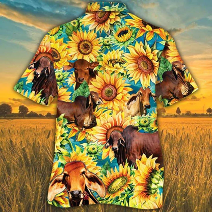 Red Brahman Hawaiian shirt for men, women, Cow Cattle Lovers Sunflower Watercolor Hawaiian Shirt HO2557
