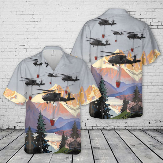 Massachusetts Army National Guard Blackhawk Helicopter With Forest Fire Hawaiian Shirt HO3054