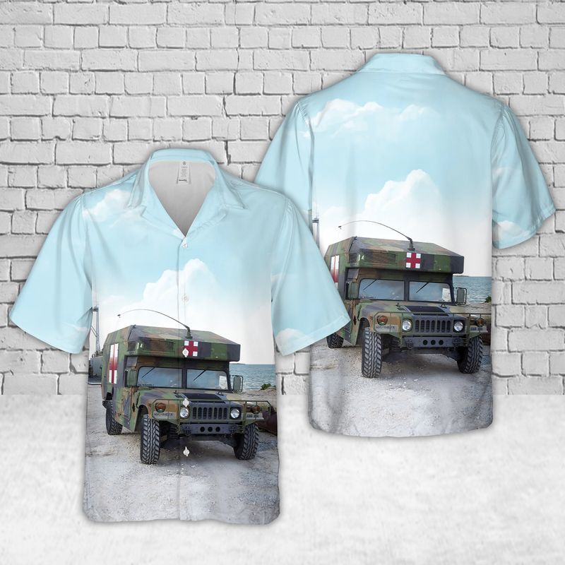US Army High-Mobility Multipurpose Wheeled Vehicle M-997 ambulance Hawaiian Shirt HO3005