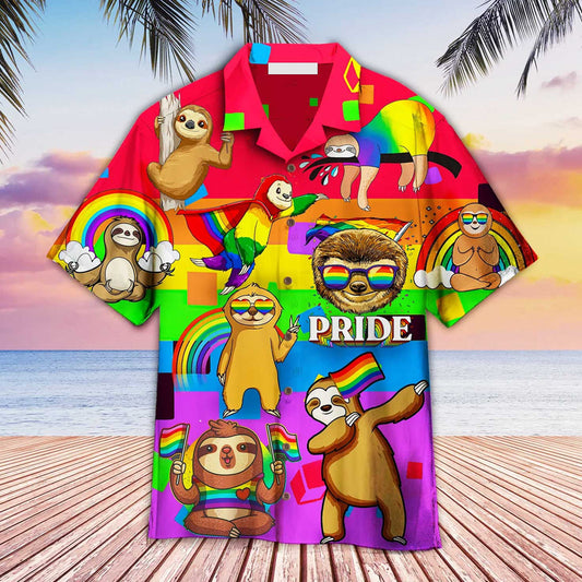 LGBT Aloha Hawaiian Shirts For Summer, Sloth Rainbow Colorful Hawaiian Shirts, LGBT Pride Month Aloha Hawaiian Shirts HO3479