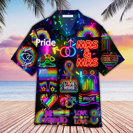 LGBT Aloha Hawaiian Shirts For Summer, Love Wins Mrs & Mrs Gay Pride Month Colorful Rainbow LGBT Hawaiian Shirts HO3489