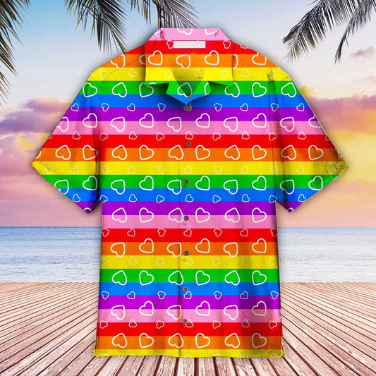 LGBT Aloha Hawaiian Shirts For Summer, Heart Rainbow Colorful LGBT Pride Aloha Hawaiian Shirts For Men Women HO3480