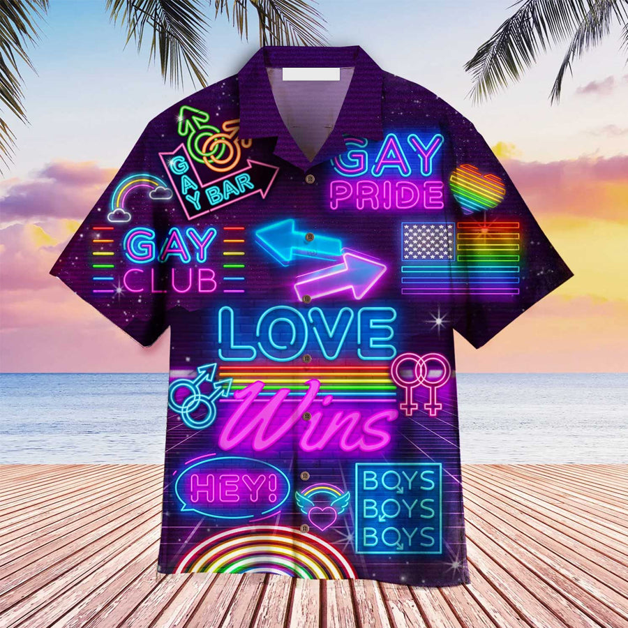 LGBT Aloha Hawaiian Shirts For Summer, Love Wins Pride Month Rainbow Colorful LGBT Hawaiian Shirts HO3474