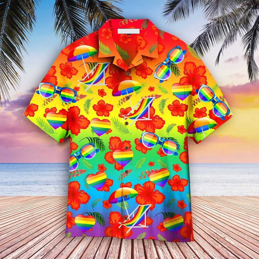 LGBT Aloha Hawaiian Shirts For Summer, Pride Month Hibiscus With LGBT Flag Aloha Hawaiian Shirts For Men Women HO3481