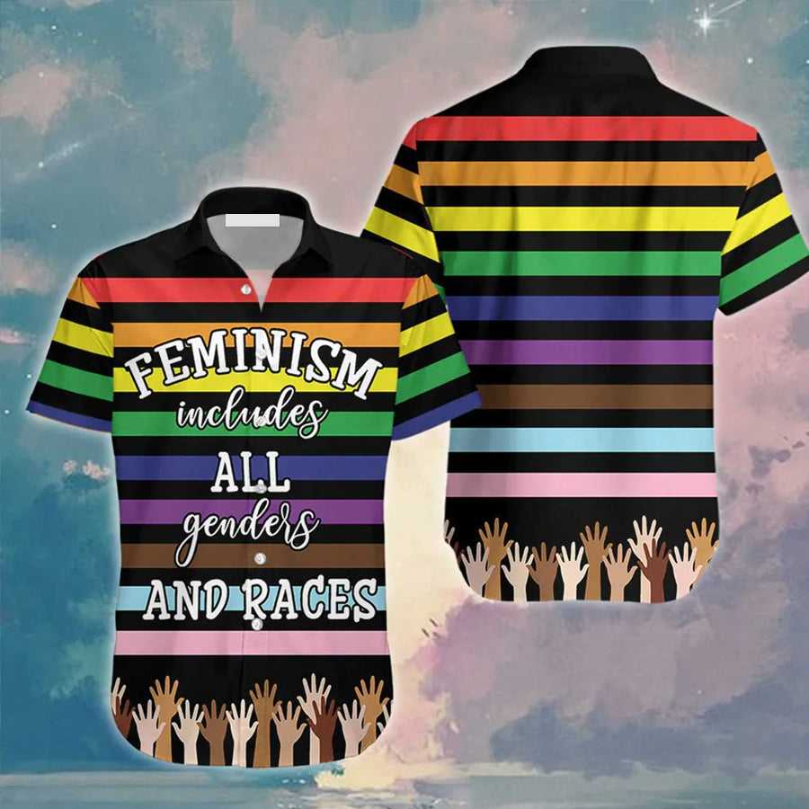 LGBT Aloha Hawaiian Shirts For Summer, Feminism Happy LGBT Pride Month Colorful Rainbow Hawaiian Shirts HO3488