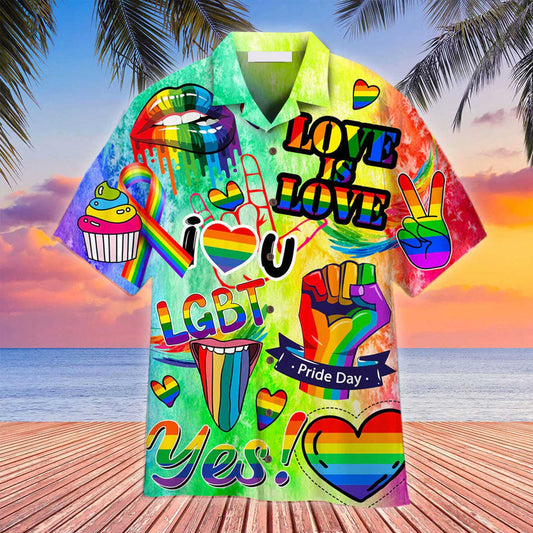 LGBT Aloha Hawaiian Shirts For Summer, Love Is Love LGBT Month Rainbow Colorful LGBT Aloha Hawaiian Shirts HO3471