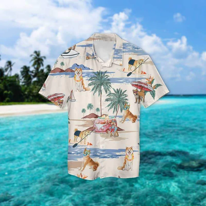 Shiba Inu Summer Beach Hawaiian Shirt, Hawaiian Shirts for Men Short Sleeve Aloha Beach Shirt HO0930