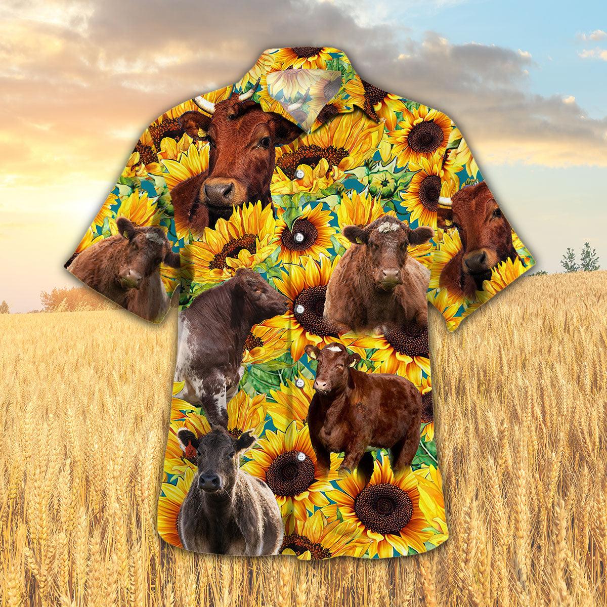 Sunflower Shorthorn Cattle Hawaiian Shirt HO5434