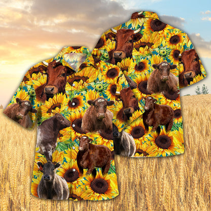 Sunflower Shorthorn Cattle Hawaiian Shirt HO5434