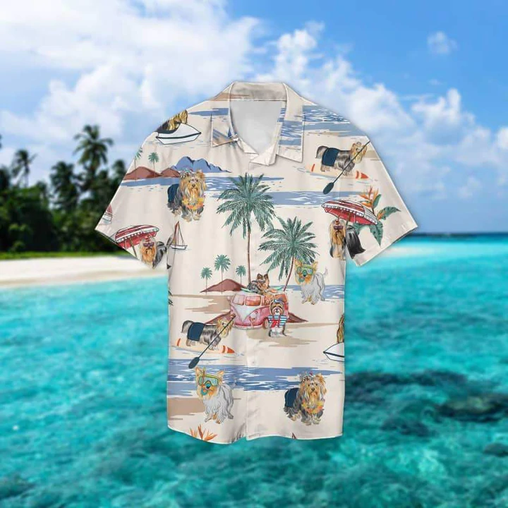 Silky Terrier Summer Beach Hawaiian Shirt, Hawaiian Shirts for Men Short Sleeve Aloha Beach Shirt HO0928