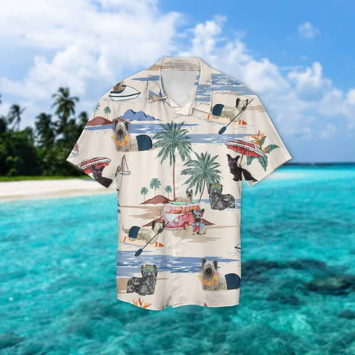 Skye Terrier Summer Beach Hawaiian Shirt, Hawaiian Shirts for Men Short Sleeve Aloha Beach Shirt HO0927