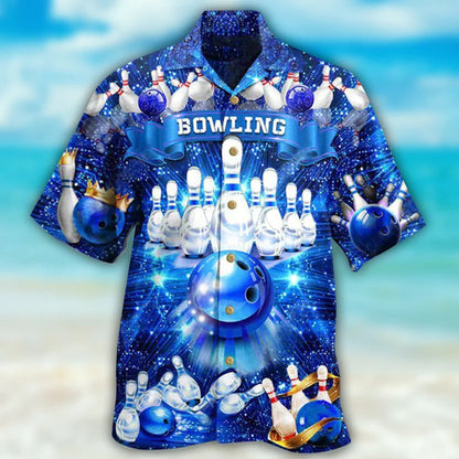 3D Bowling Hawaiian Shirt, King's Bowling Hawaiian Shirt, Blue Bowling Roll Shirt For Men - Perfect Gift For Bowling Lovers, Bowlers HO4053