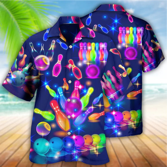 3D Bowling Hawaiian Shirt, Bowling Neon Style Hawaiian Shirt, Bowling Roll Aloha Shirt For Men - Perfect Gift For Bowling Lovers, Bowlers HO0036