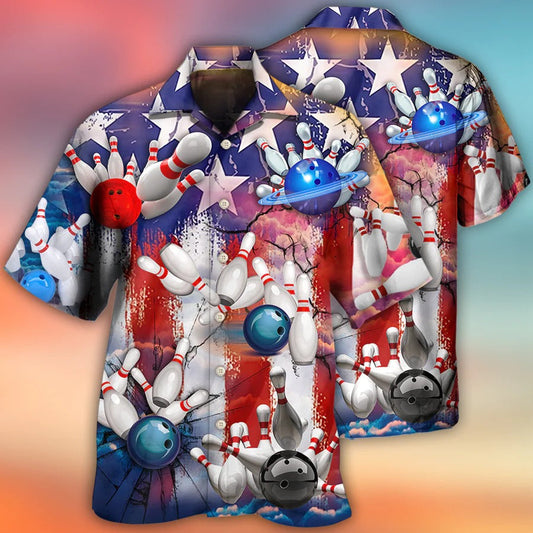 3D Bowling Hawaiian Shirt, Bowling Independence Day Hawaiian Shirt, Bowling Roll Aloha Shirt For Men - Perfect Gift For Bowling Lovers, Bowlers HO4052