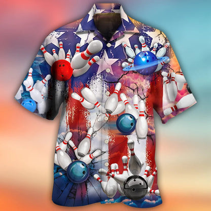 3D Bowling Hawaiian Shirt, Bowling Independence Day Hawaiian Shirt, Bowling Roll Aloha Shirt For Men - Perfect Gift For Bowling Lovers, Bowlers HO4052