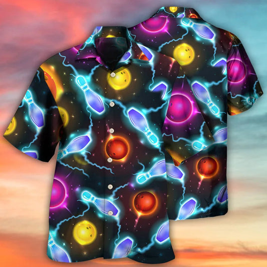 3D Bowling Hawaiian Shirt, Bowling Painting Hawaiian Shirt, Galaxy Bowling Ball And Pins Aloha Shirt For Men - Perfect Gift For Bowling Lovers, Bowlers HO4051