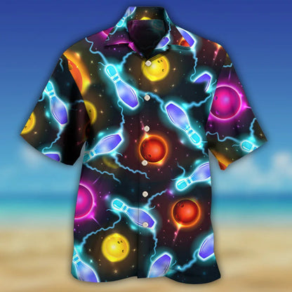 3D Bowling Hawaiian Shirt, Bowling Painting Hawaiian Shirt, Galaxy Bowling Ball And Pins Aloha Shirt For Men - Perfect Gift For Bowling Lovers, Bowlers HO4051