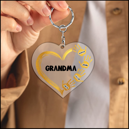 Personalized Heart Hand Print Grandma Nana Mom Acrylic Keychain KO0279