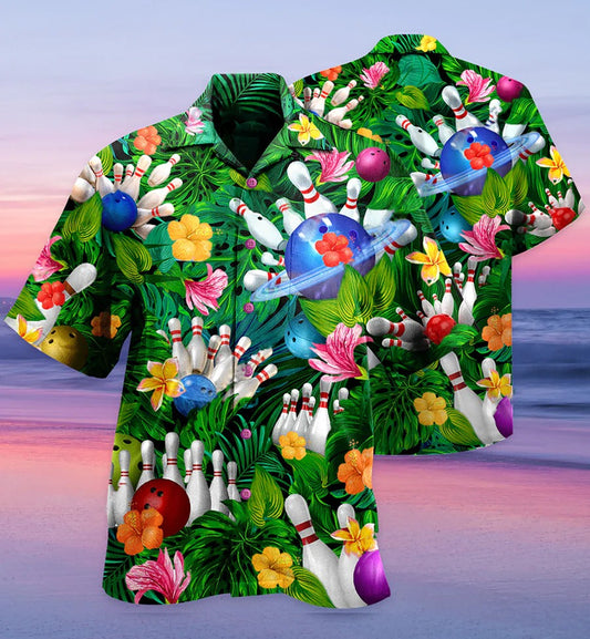 3D Bowling Hawaiian Shirt, Tropical Floral Tropical Leaves Hawaiian Shirt, Bowling Roll Aloha Shirt For Men - Perfect Gift For Bowling Lovers, Bowlers HO4047