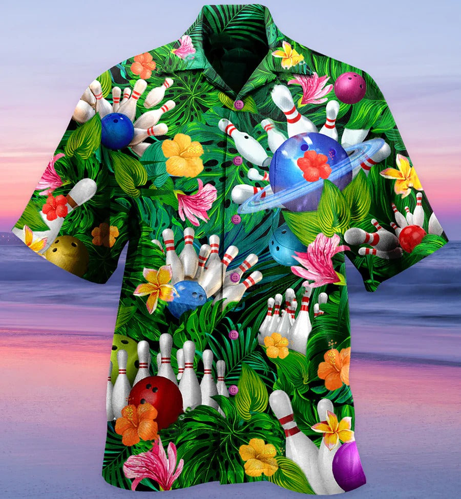 3D Bowling Hawaiian Shirt, Tropical Floral Tropical Leaves Hawaiian Shirt, Bowling Roll Aloha Shirt For Men - Perfect Gift For Bowling Lovers, Bowlers HO4047