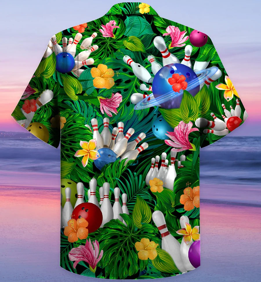 3D Bowling Hawaiian Shirt, Tropical Floral Tropical Leaves Hawaiian Shirt, Bowling Roll Aloha Shirt For Men - Perfect Gift For Bowling Lovers, Bowlers HO4047