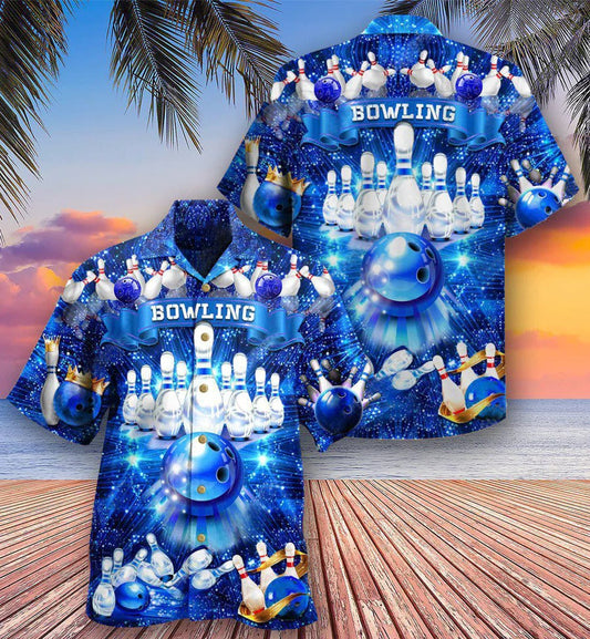 3D Bowling Hawaiian Shirt, King's Bowling Hawaiian Shirt, Blue Bowling Roll Shirt For Men - Perfect Gift For Bowling Lovers, Bowlers HO4053