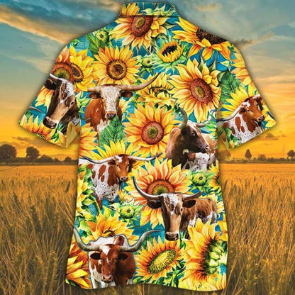 Sunflower Tx Longhorn Cattle Hawaiian Shirt HO5428