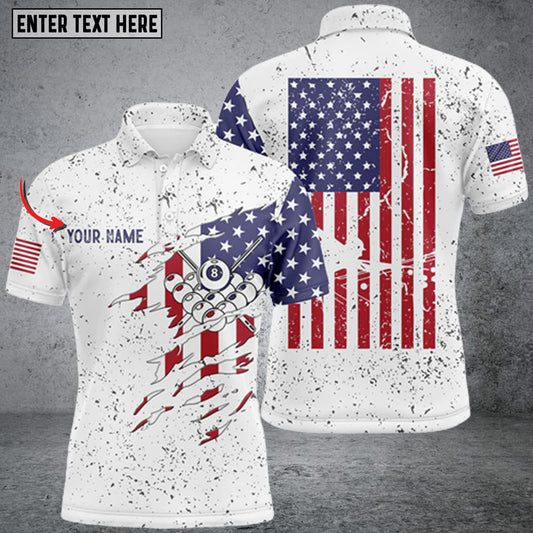 Lasfour Billiard Balls US Flag White Grunge Personalized Name 3D Shirt BIA0597