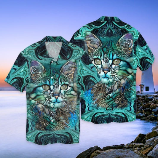 Cat Beautiful Art 3D Hawaiian Shirt, Cool Cat Hawaiian Shirt For Men And Women, Cat Aloha Beach Shirt HO5146