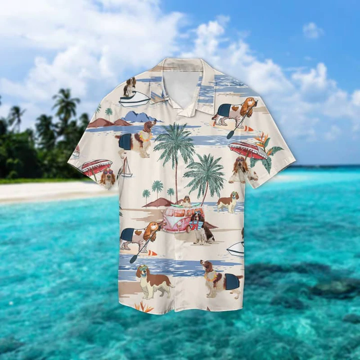 Welsh Springer Spaniel Summer Beach Hawaiian Shirt, Hawaiian Shirts for Men Short Sleeve Aloha Beach Shirt HO0912