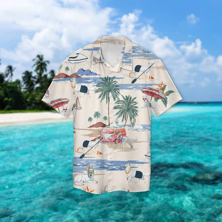 White Shepherd Summer Beach Hawaiian Shirt, Hawaiian Shirts for Men Short Sleeve Aloha Beach Shirt HO0908