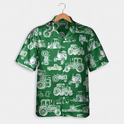 Tractor pattern white and blue, red, green Hawaiian Shirt, Summer gift, Short Sleeve Aloha Beach Shirt HO1048