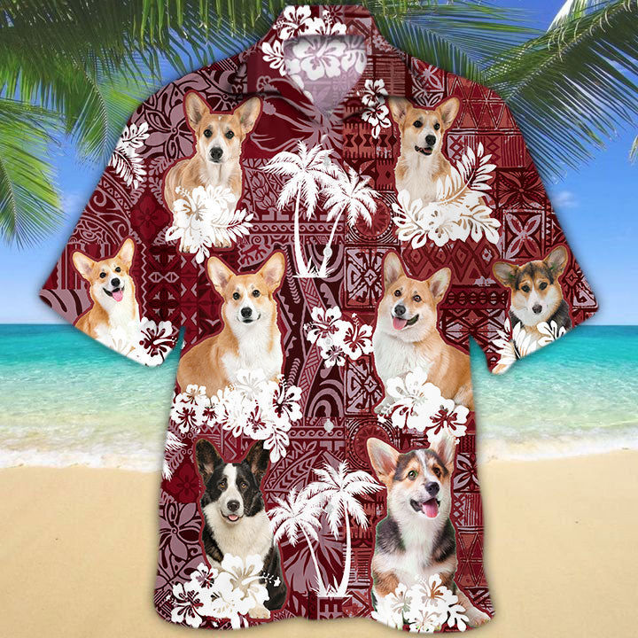 Pembroke Welsh Corgi Hawaiian Shirt, Dog Hawaiian Shirt Red Tribal Pattern HO5233