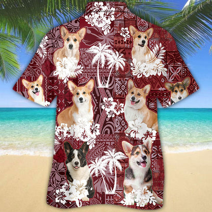 Pembroke Welsh Corgi Hawaiian Shirt, Dog Hawaiian Shirt Red Tribal Pattern HO5233